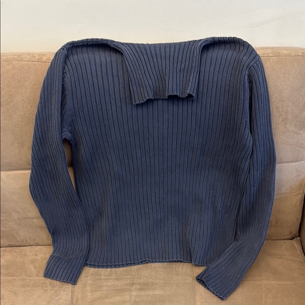 Navy Ribbed Knit Sweater